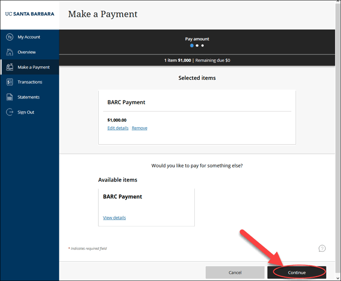 echeck continue payment