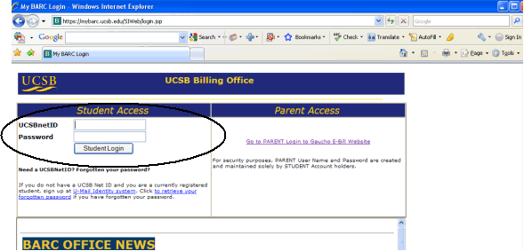 MyBARC Student Login